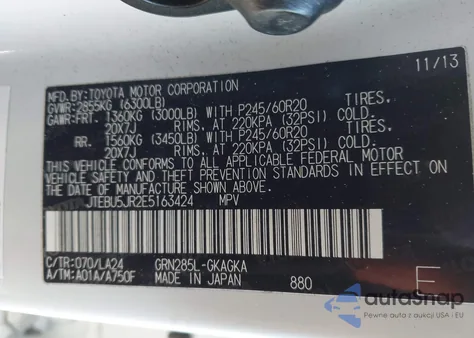 2014 Toyota 4Runner Limited from USA, damaged, VIN JTEBU5JR2E5163424